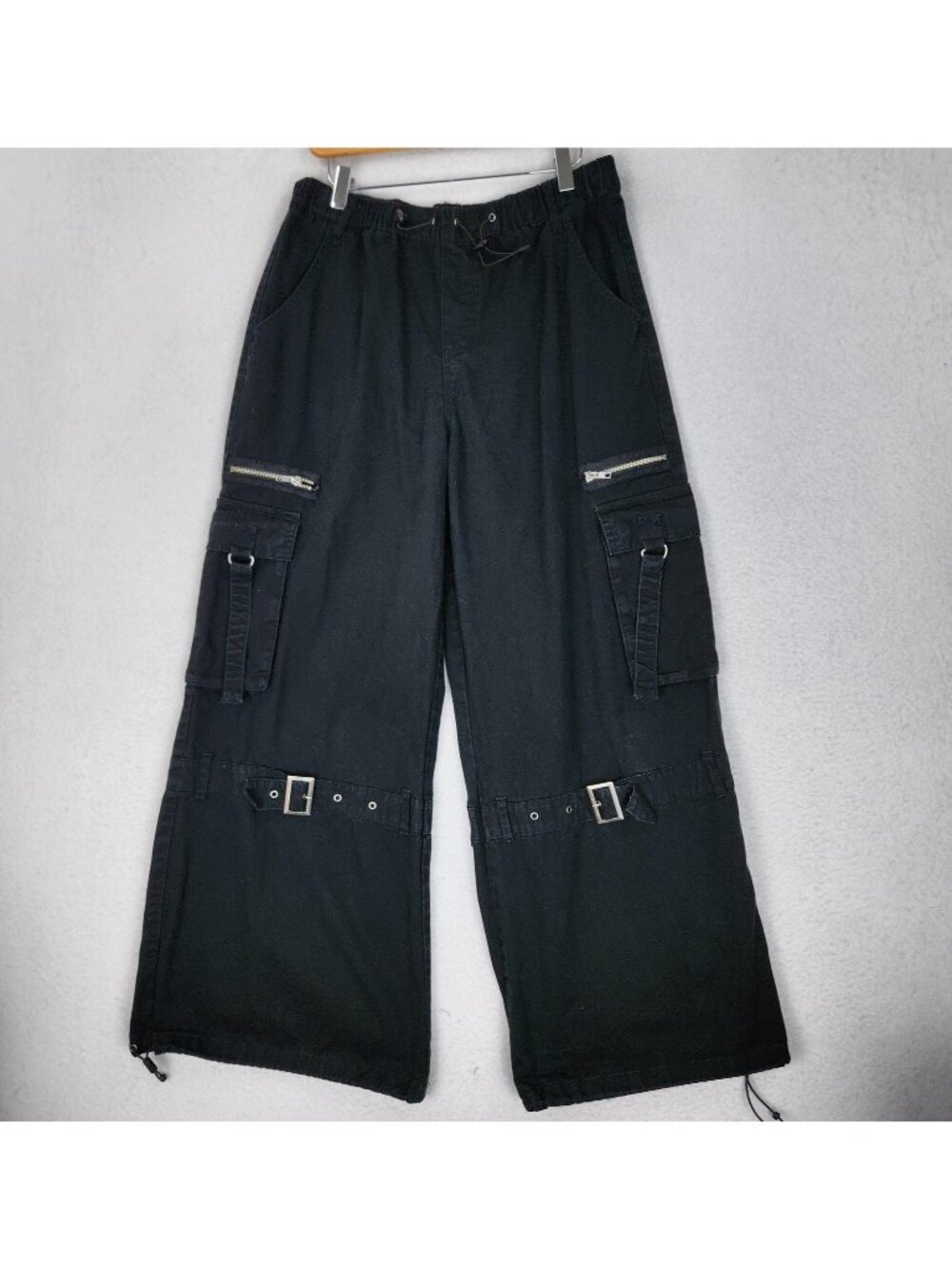 Hot Topic Pants Womens Large Black Cargo Baggy Wide Leg Buckles Gothic Grunge